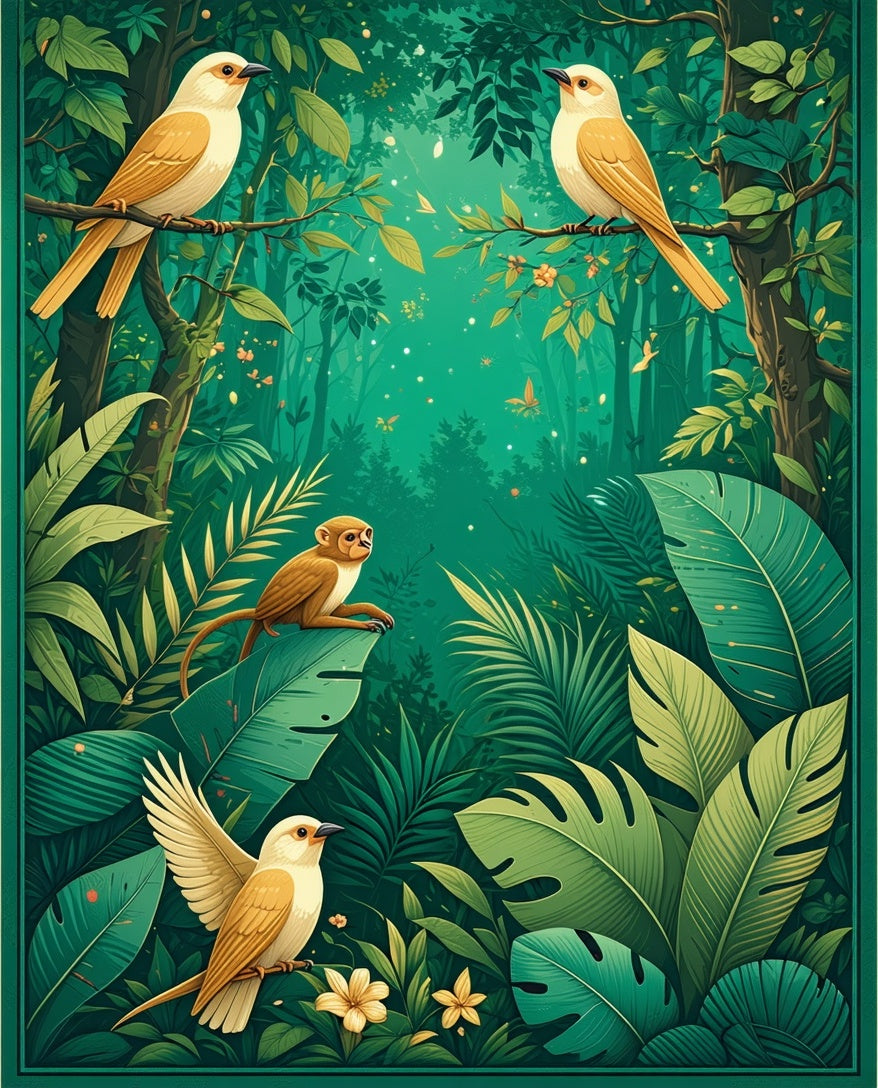 Exotic Jungle Wildlife Bird Monkey Design Rug