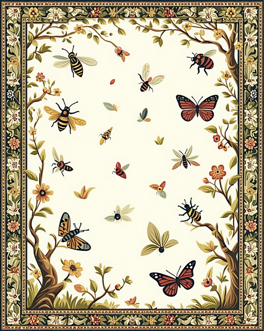 Floral Garden Insect Butterfly Design Rug