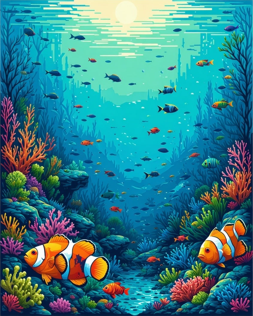 Colorful Underwater Coral Fish Scene Rug