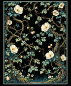 White Magnolia Vine Pattern Rug
