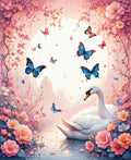 Whimsical Swan Butterfly Floral Design Rug