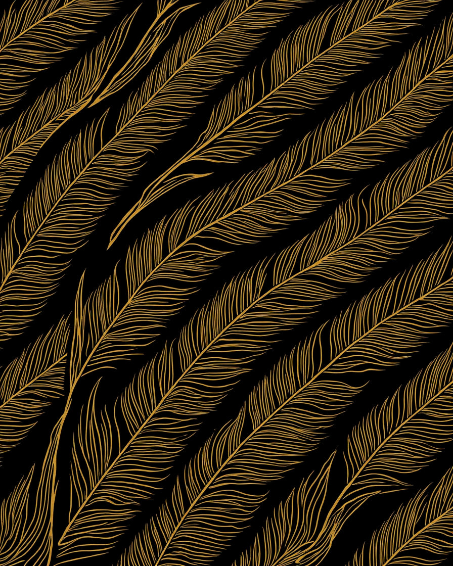Elegant Gold Feather Design Rug