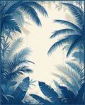 Deep Blue Tropical Leaves Pattern Rug
