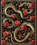 Ornate Emerald Snake Red Rose Garden Design Rug