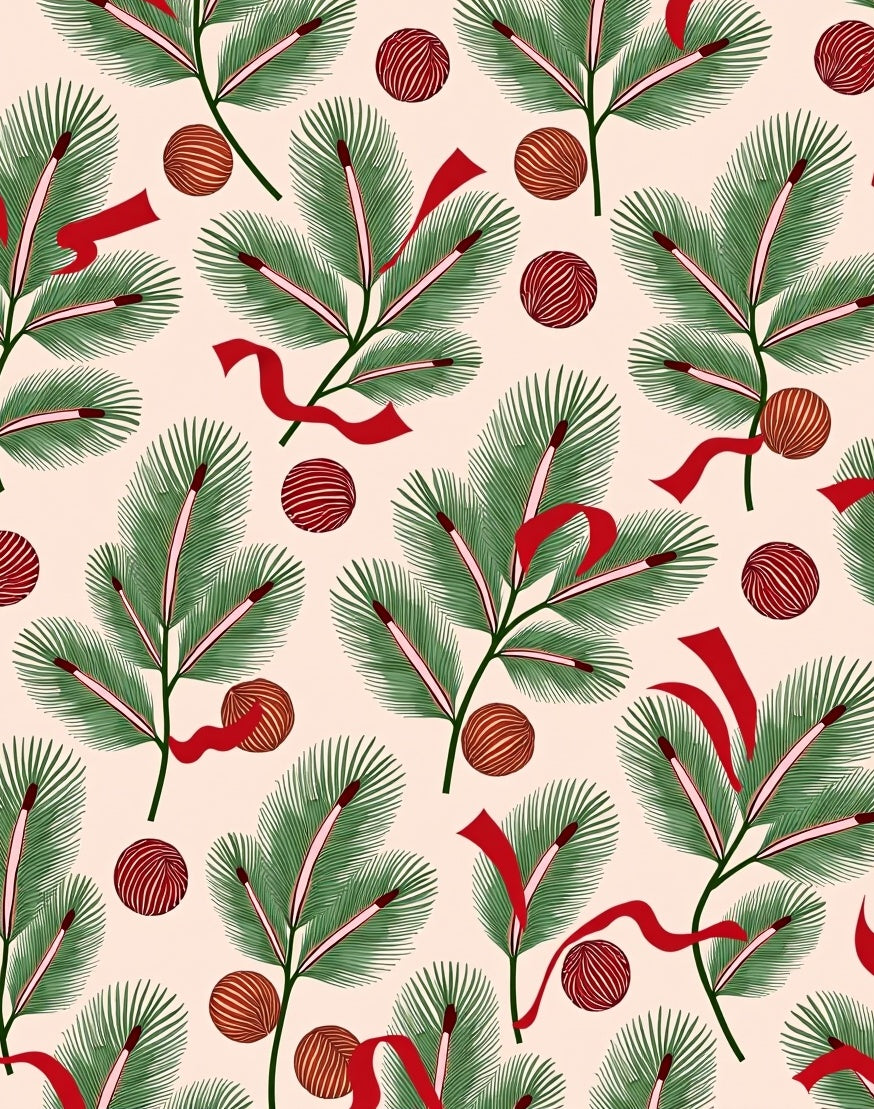 Green Pine Sprigs With Red Festive Orbs Rug