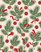 Green Pine Sprigs With Red Festive Orbs Rug
