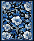 Elegant Blue White Floral Arabesque Pattern Rug