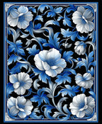 Elegant Blue White Floral Arabesque Pattern Rug
