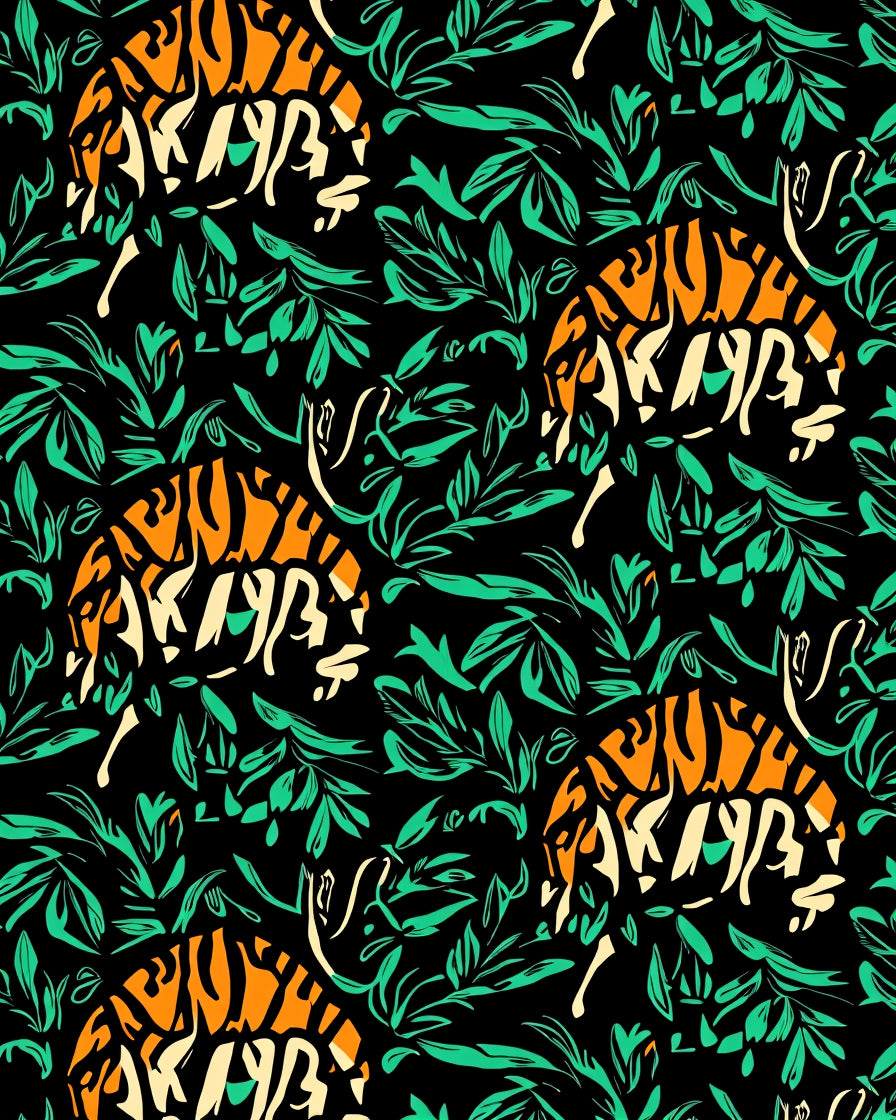 Bold Tiger And Leaf Pattern Rug