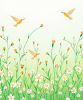 Whimsical Floral Garden Birds Design Rug