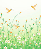 Whimsical Floral Garden Birds Design Rug