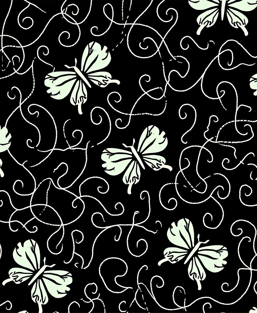 Whimsical Butterflies and Swirling Vines Pattern Rug