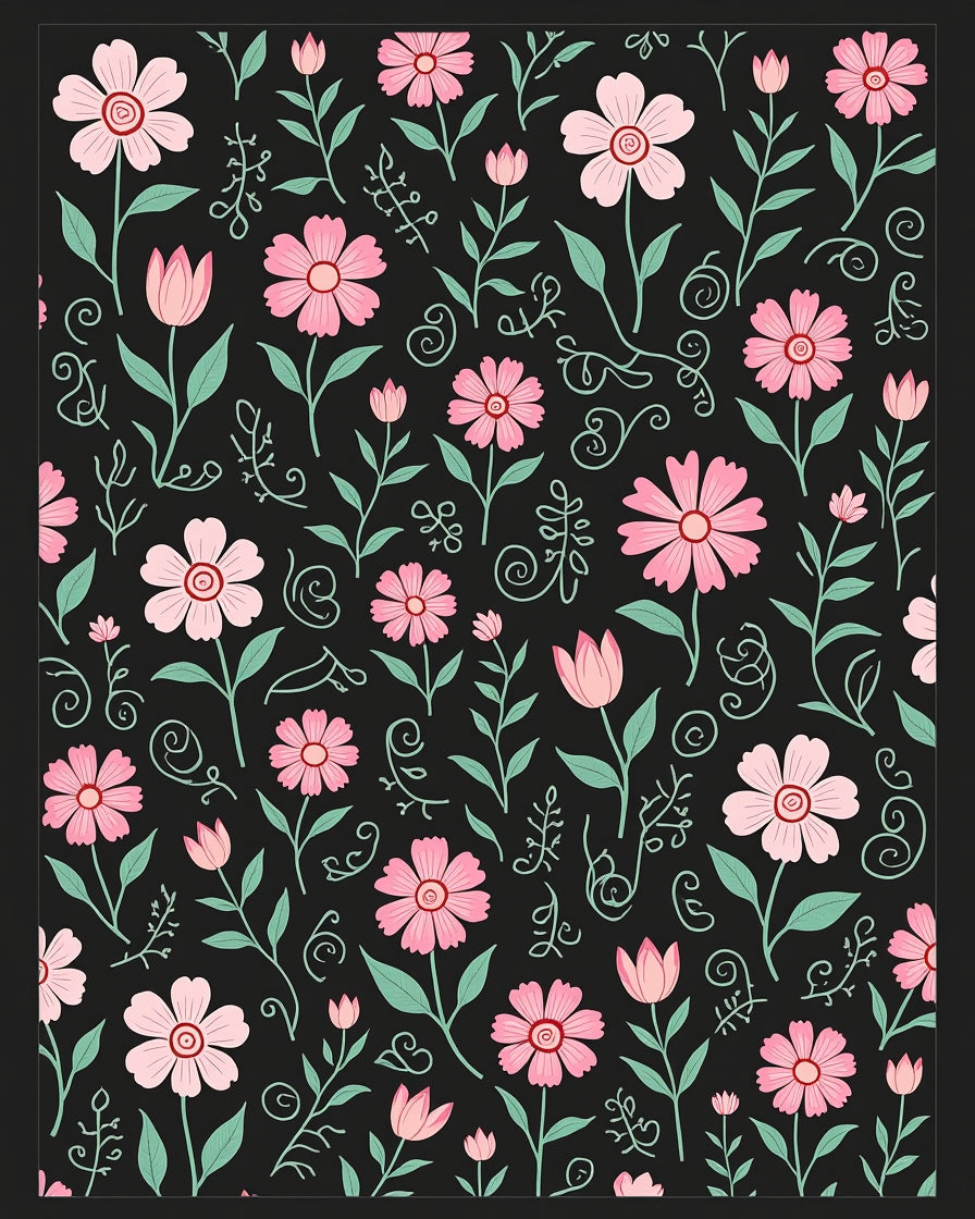 Pink Floral Swirl Pattern Rug