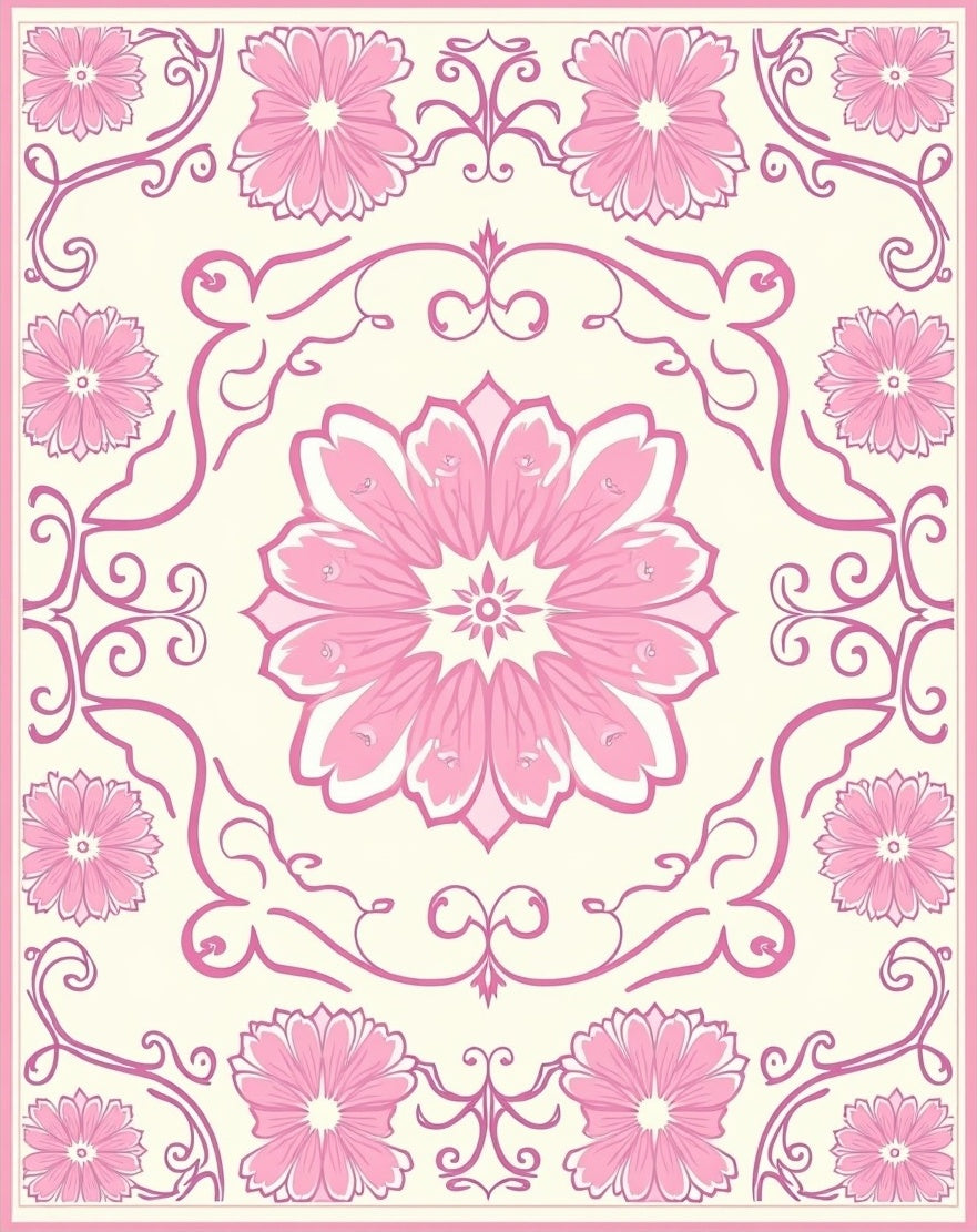 Delicate Pink Floral Mandala Pattern Rug