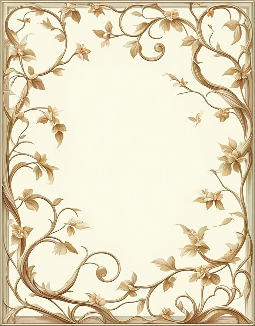 Elegant Beige Floral Vine Design Rug