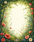 Enchanting Forest Path Floral Illustration Rug
