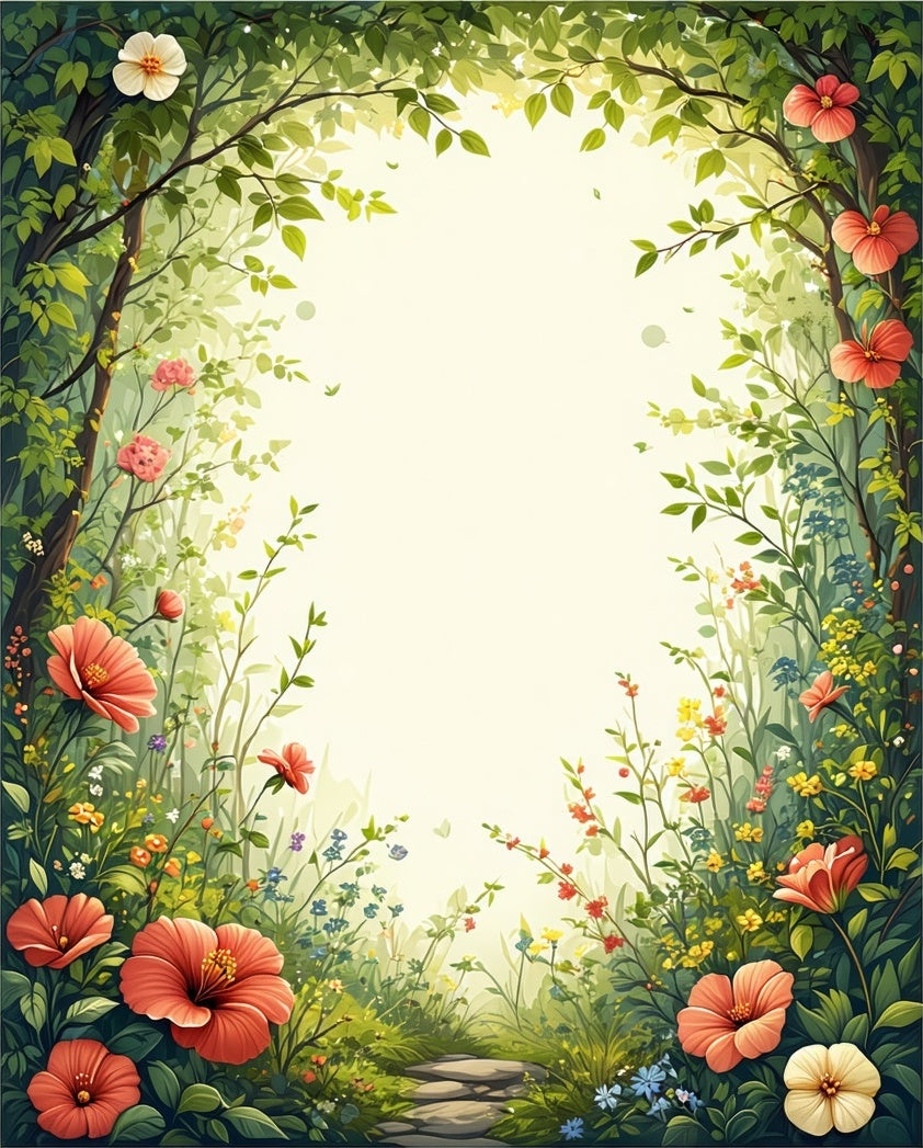 Enchanting Forest Path Floral Illustration Rug