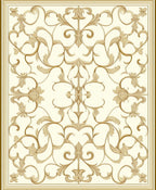 Ornate Golden Floral Scroll Pattern Rug