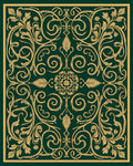 Ornate Green Gold Floral Pattern Rug