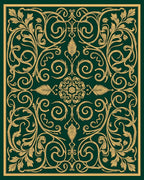 Ornate Green Gold Floral Pattern Rug