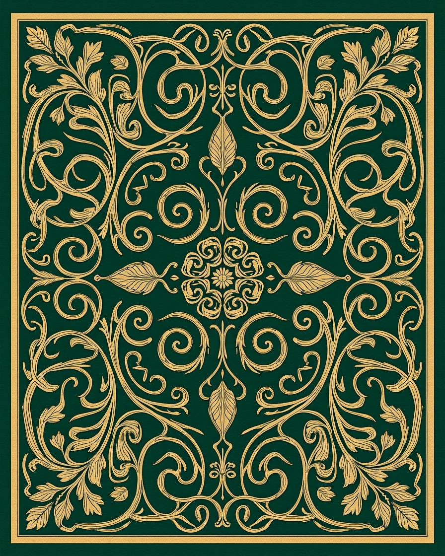 Ornate Green Gold Floral Pattern Rug