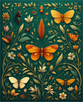 Intricate Monarch Butterfly Garden Print Rug