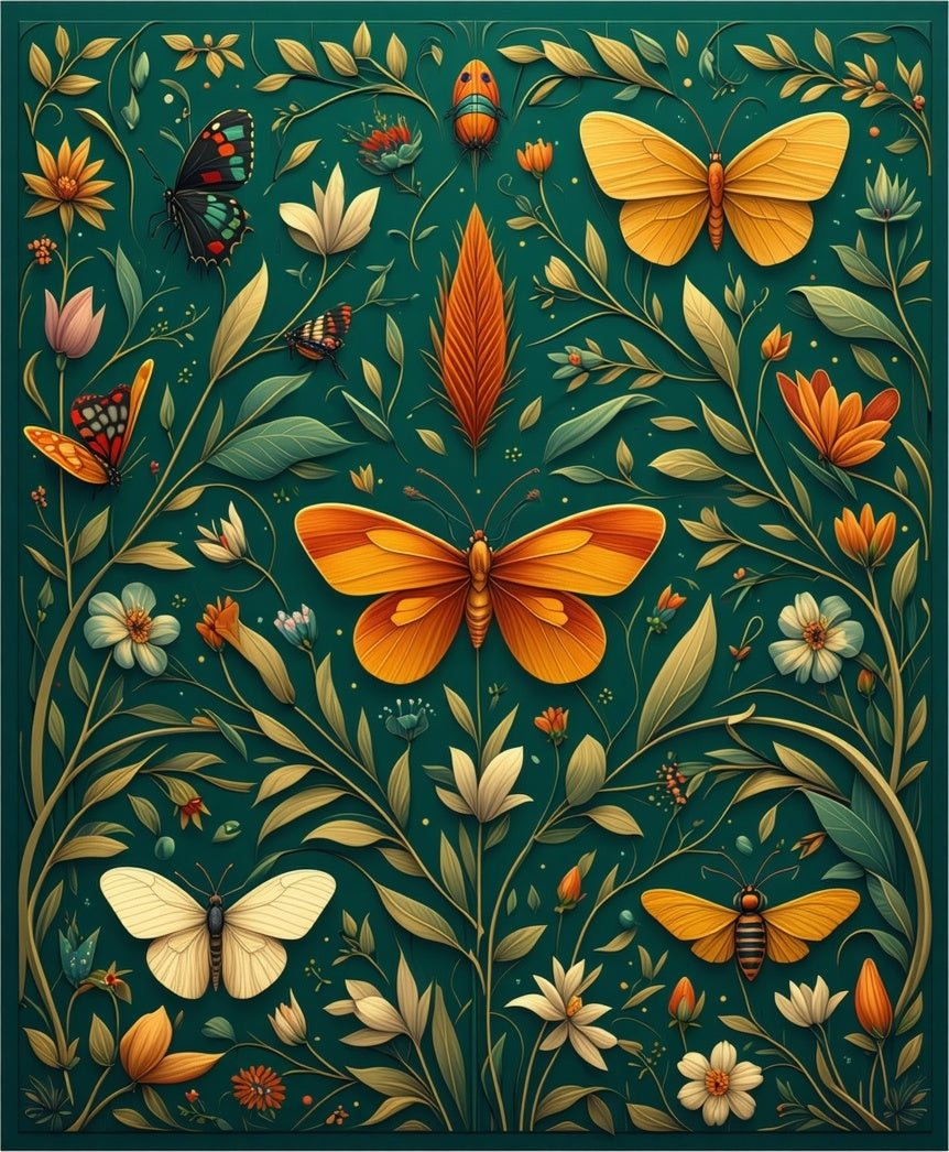 Intricate Monarch Butterfly Garden Print Rug