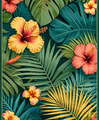 Vibrant Tropical Hibiscus Floral Pattern Rug