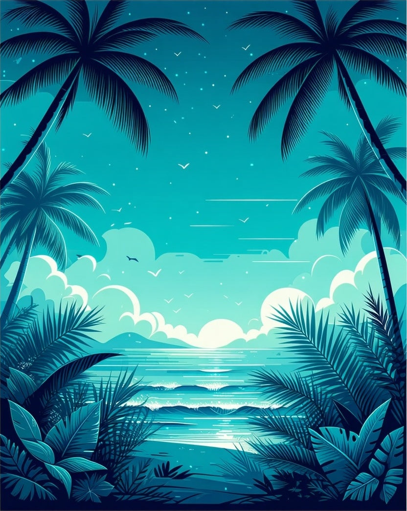 Tropical Palm Tree and Ocean Scene Rug