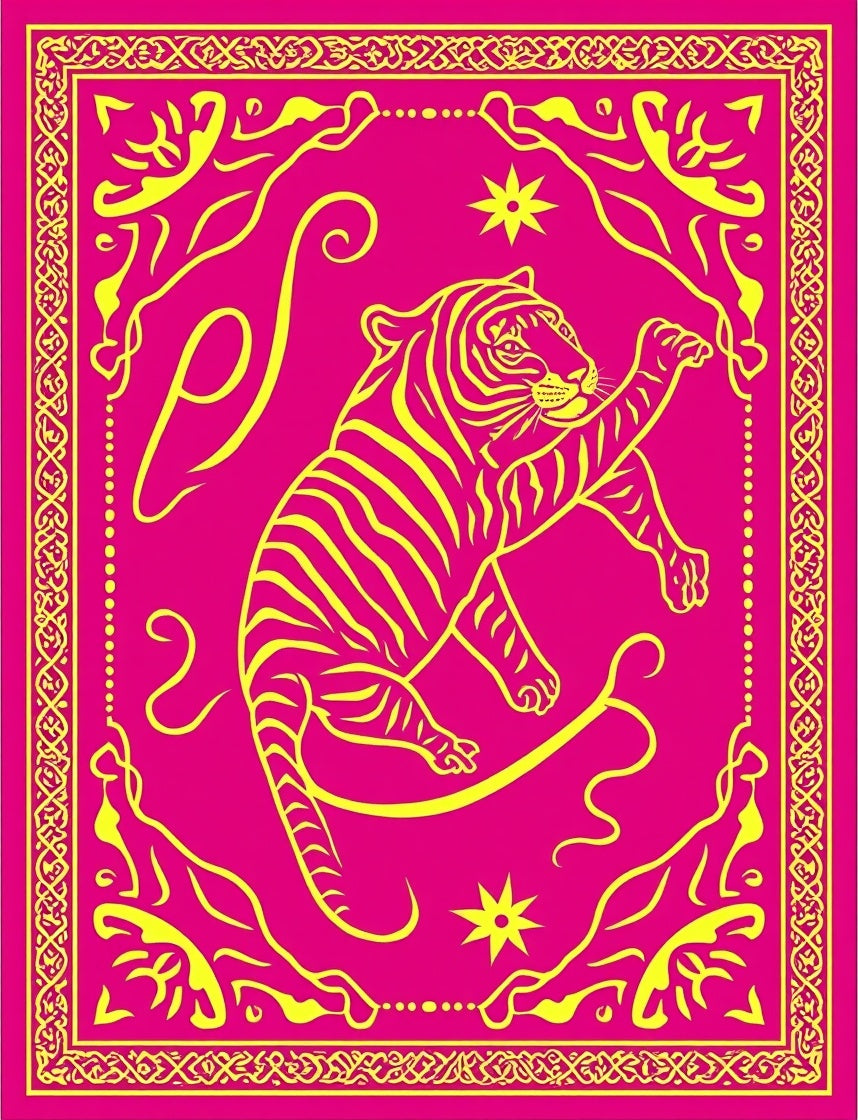 Bold Pink Yellow Tiger Pattern Rug