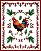 Radiant Rooster with Greenery Border Rug