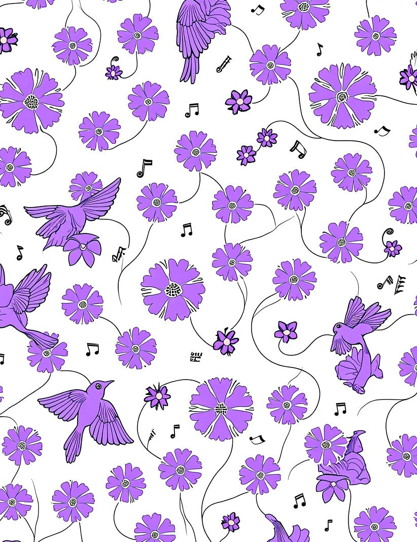 Purple Bird Flower Musical Pattern Rug