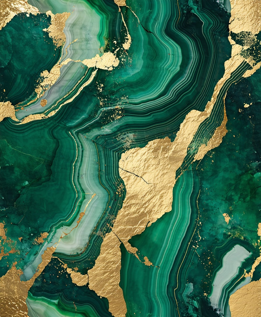 Emerald Stone Vein Abstract Gold Rug