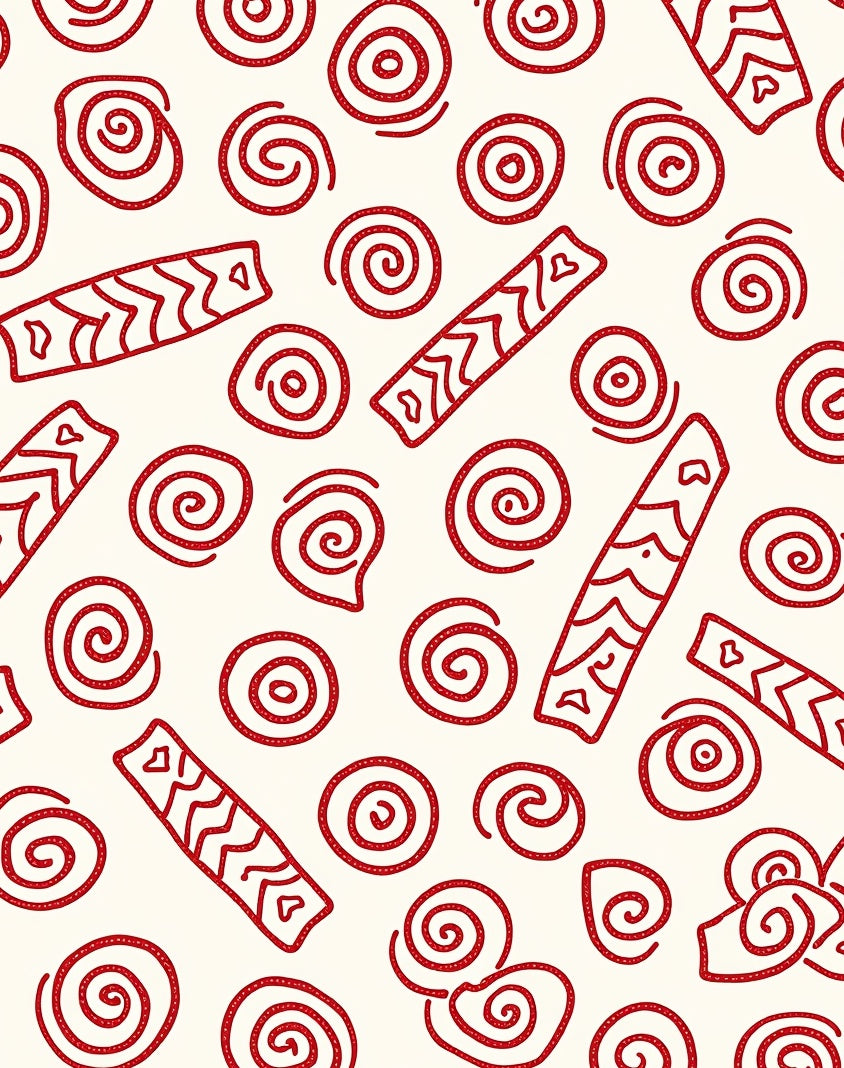 Crimson Swirls and Zigzag Rectangles Rug