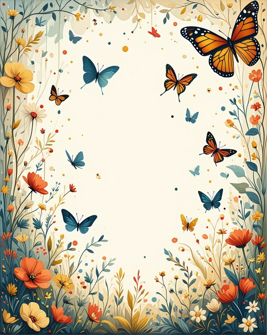 Vibrant Butterfly Floral Meadow Design Rug