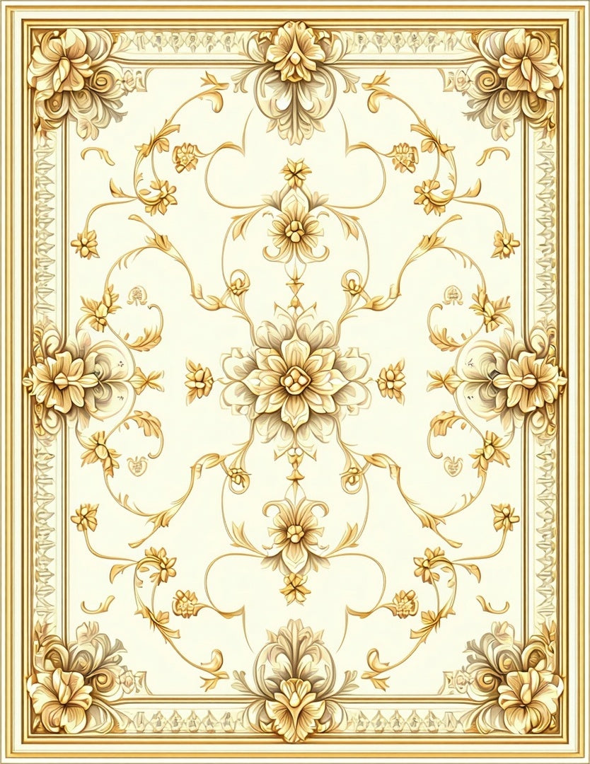 Ornate Floral Golden Cream Patterned Rug