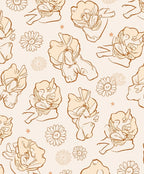 Retro Floral Blossom Line Art Rug