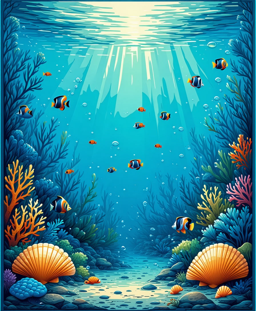 Vibrant Underwater Coral Reef Fish Pattern Rug