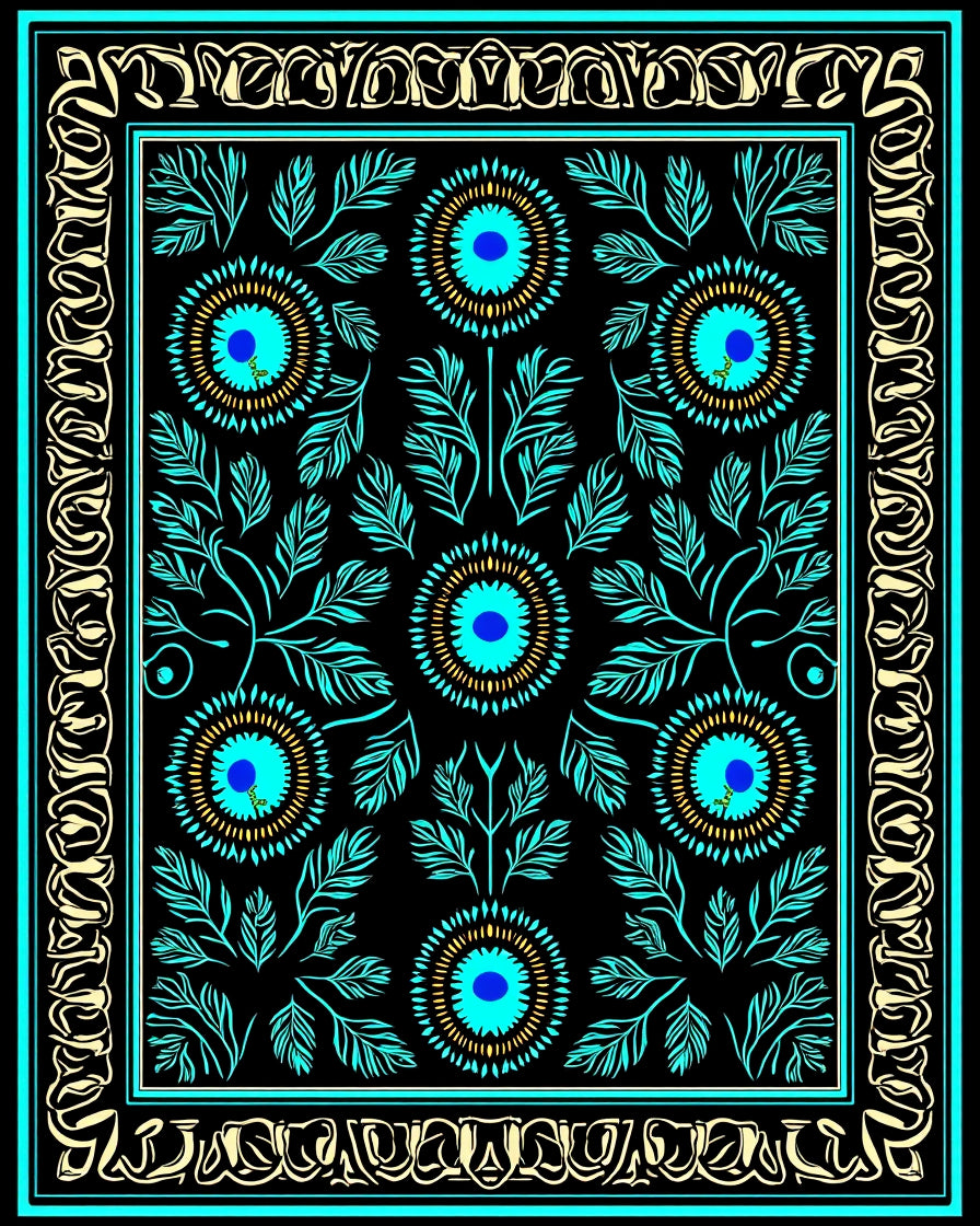 Turquoise Floral Medallion Pattern Rug