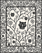 Black White Folk Art Woodland Creatures Rug