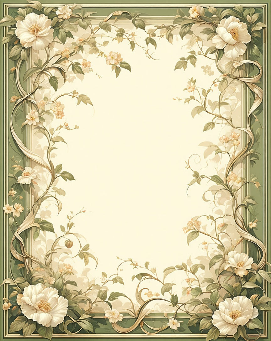 Elegant Floral Vine Cream Border Rug