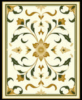 Cream Gold Green Floral Pattern Rug