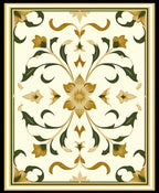 Cream Gold Green Floral Pattern Rug