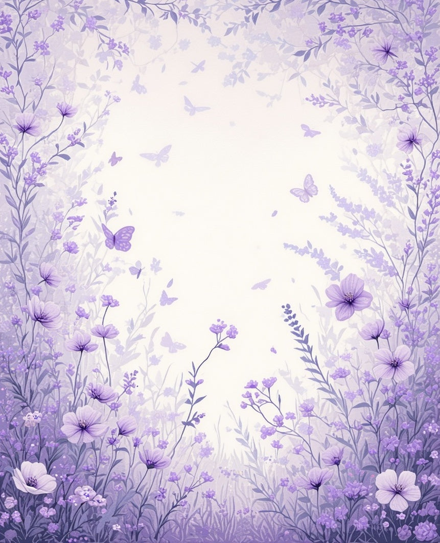 Purple Floral Meadow Butterfly Design Rug