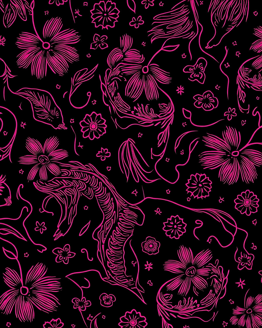 Pink Floral Serpent Outline Rug
