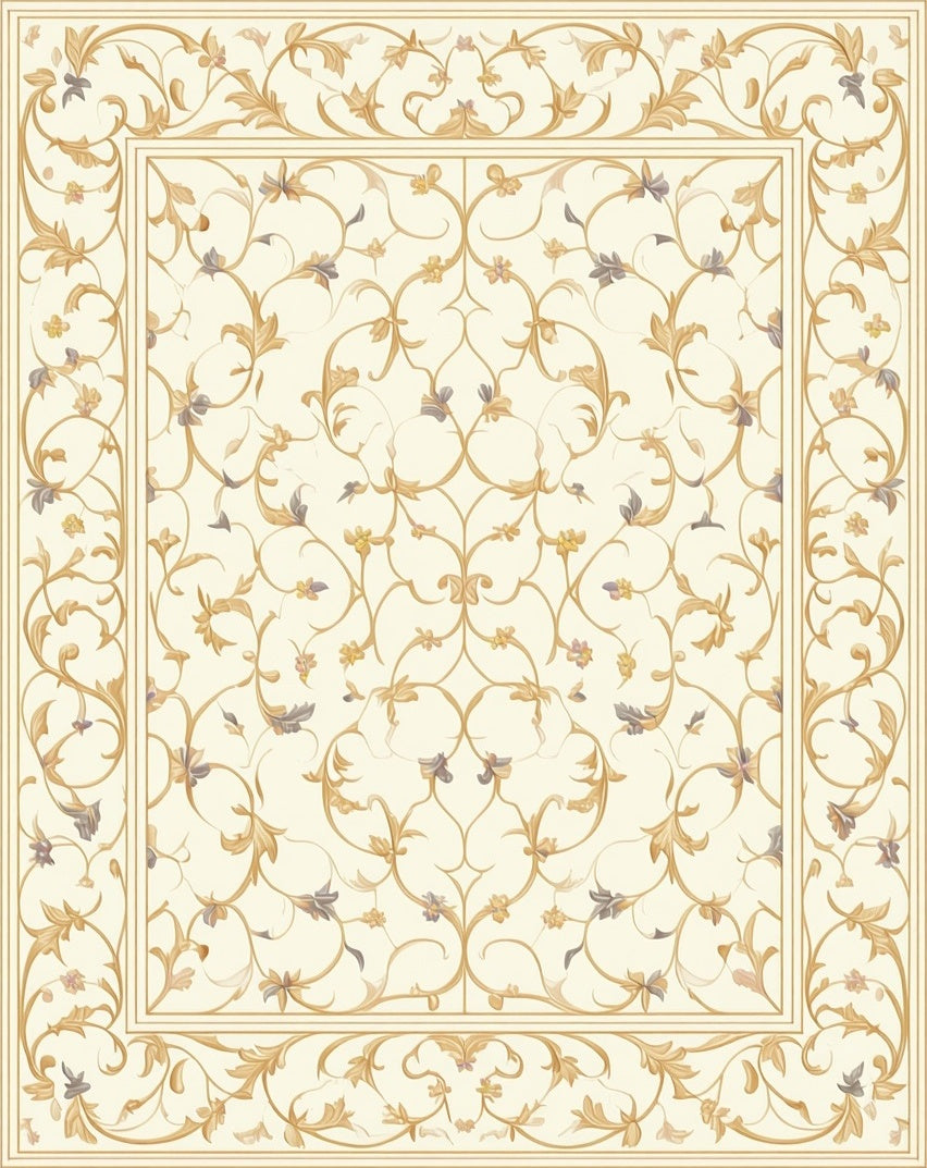 Regal Golden Floral Vine Pattern Rug