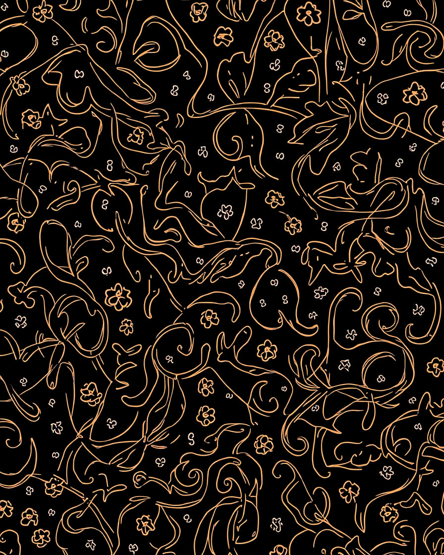 Dark Orange Outline Abstract Floral Patterns Rug