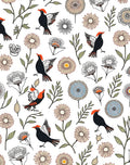 Whimsical Bird Floral Sketch Pattern Rug