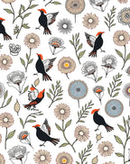 Whimsical Bird Floral Sketch Pattern Rug