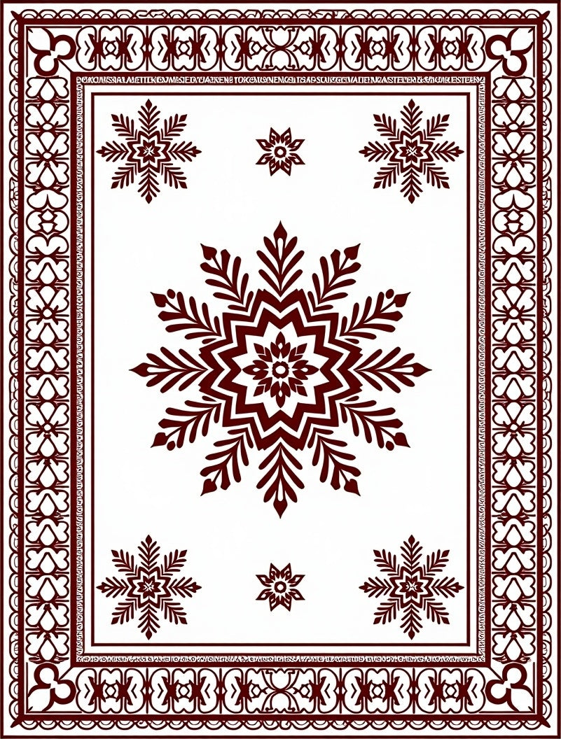 Deep Red Starburst Snowflake Mandala Rug